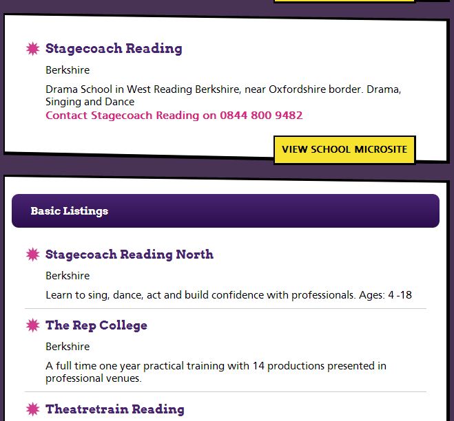 Basic listings on dramaclasses.biz